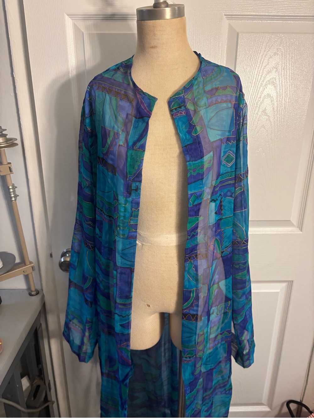 Sheer Teal & Blue Printed Swim Cover-Up
